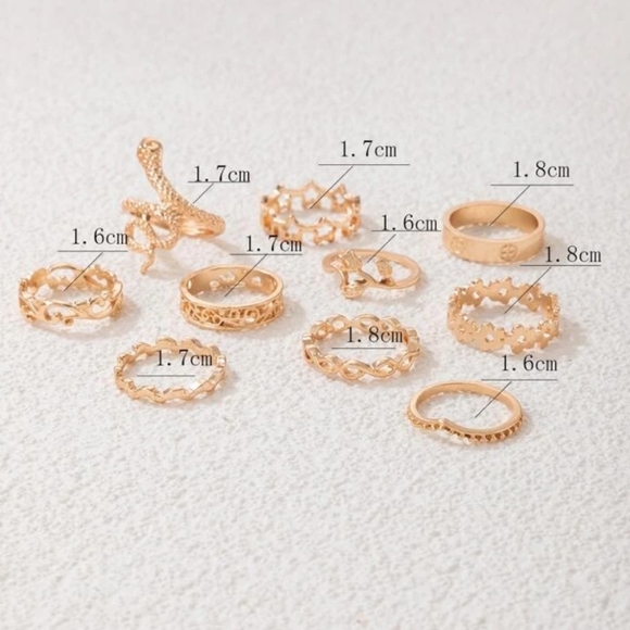 10 PIECE GOLD MIXED RING SET Sexy Luxury Rock Punk Funky - Picture 2 of 3